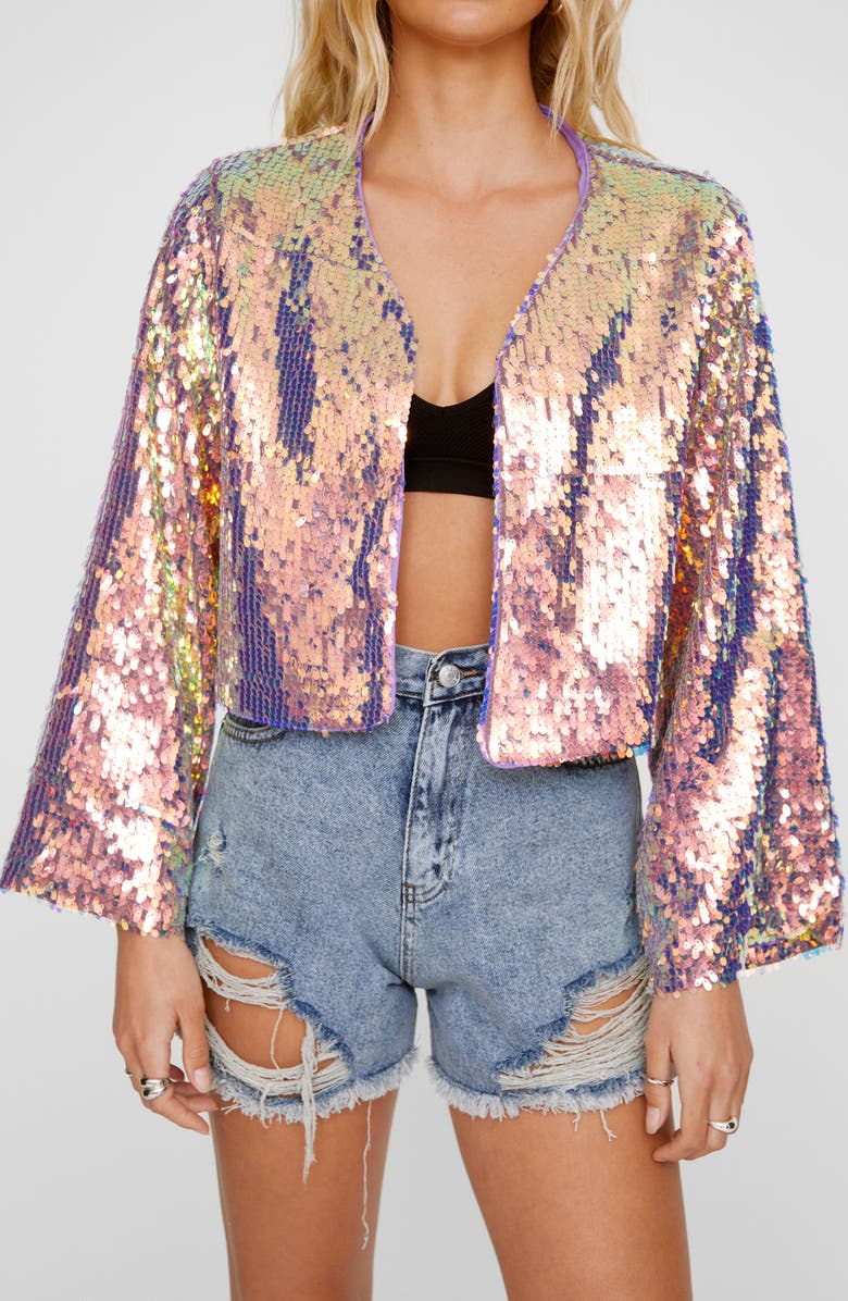 NASTY GAL Iridescent Sequin Jacket, Alternate, color, 