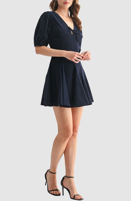 Lush Tie Front Puff Sleeve Corduroy Minidress In Blue