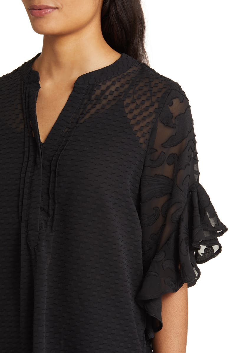 Vince Camuto Flutter Sleeve Clip Dot Chiffon Top, Alternate, color,