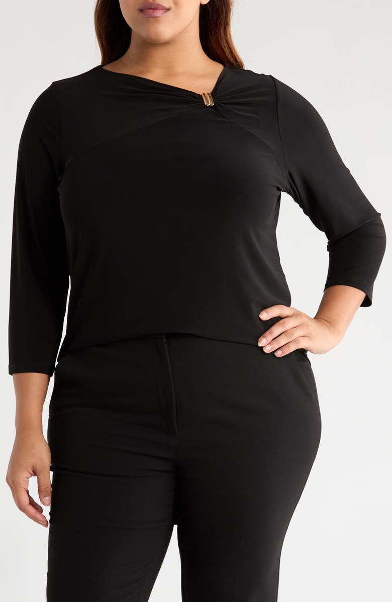 Anne Klein Gathered Asymmetric Neck Top, Main, color, Anne Black