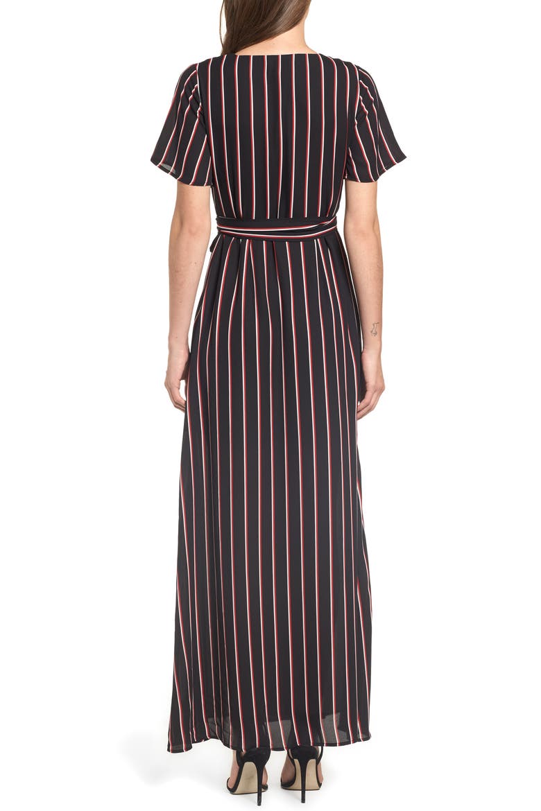 Wrap Maxi Dress, Alternate, color, BLACK DOUBLE STRIPE