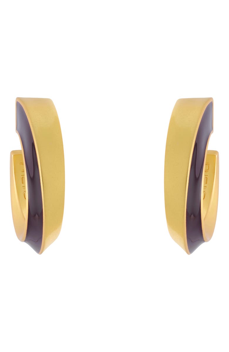 Reiss Thalia Twist Enamel Hoop Earrings, Alternate, color, Gold Tone / Burgundy