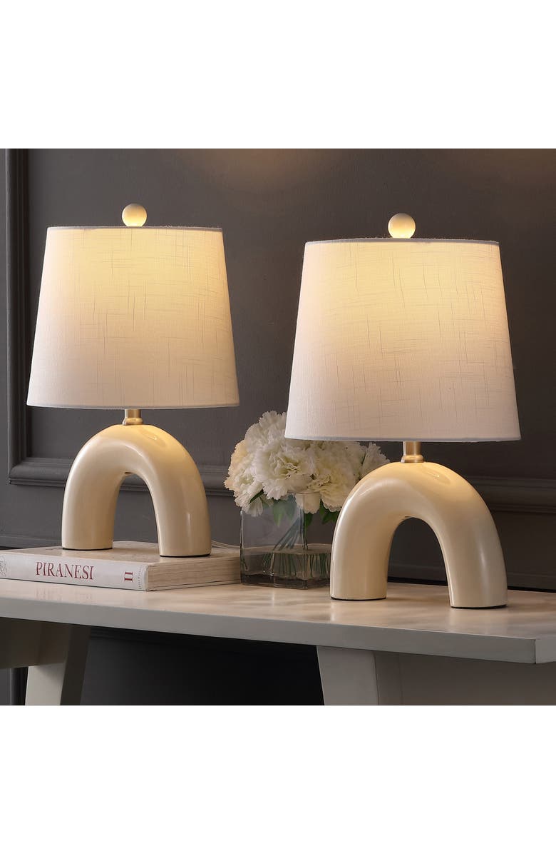 JONATHAN Y Zadie 17.75" Scandinavian Minimalist Ceramic Arch LED Table Lamp, Alternate, color, Almond