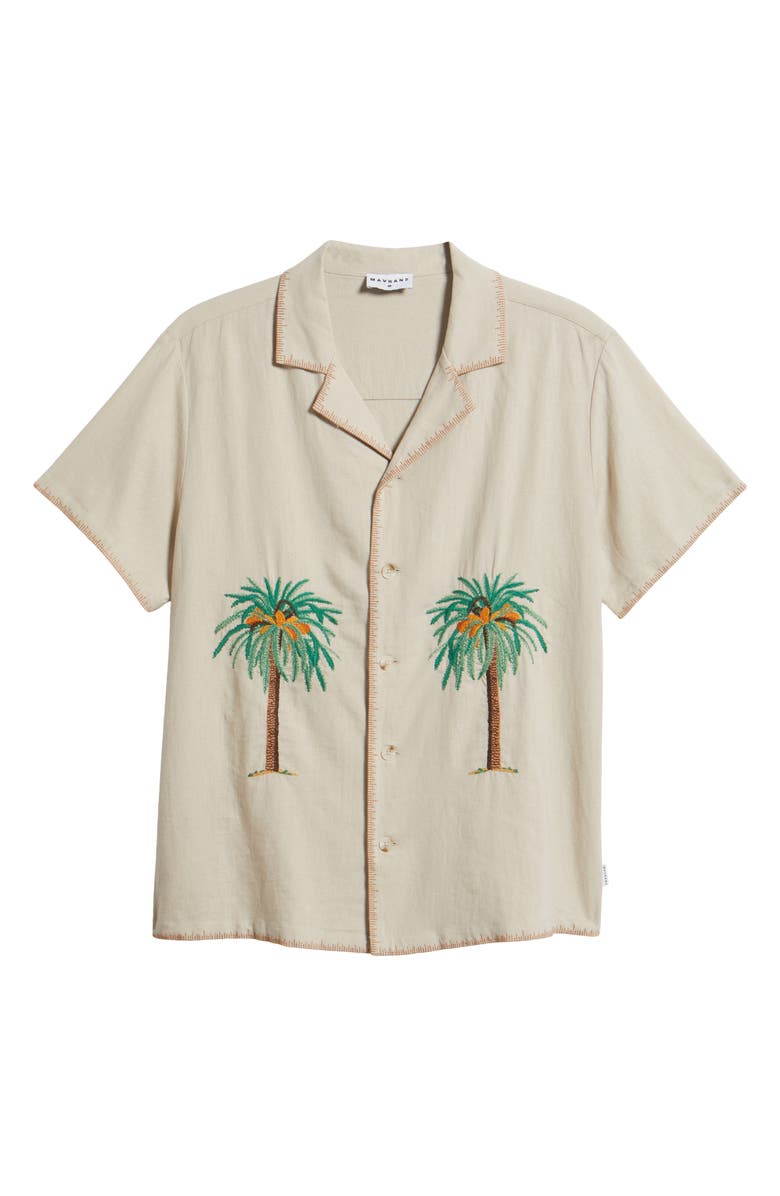 MAVRANS Palm Tree Linen Blend Button-Up Shirt, Alternate, color, Beige