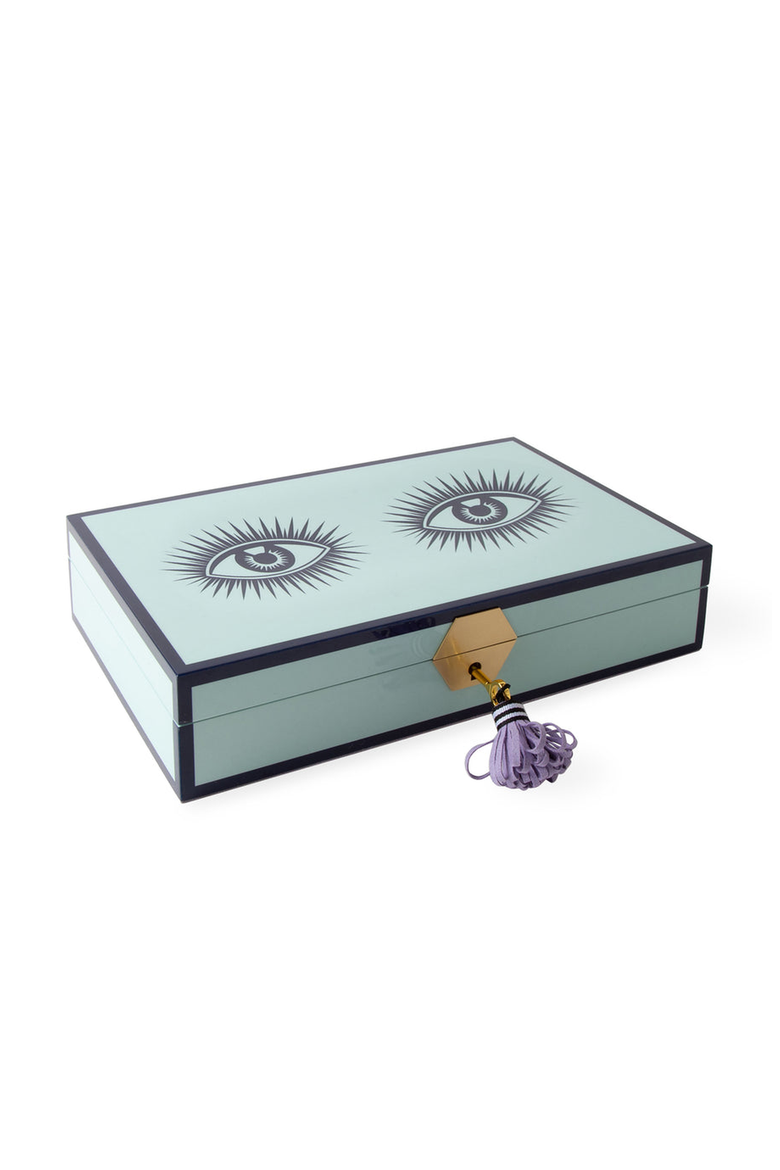 Le Wink Lacquer Jewelry Box, Main, color, Light Teal / Black