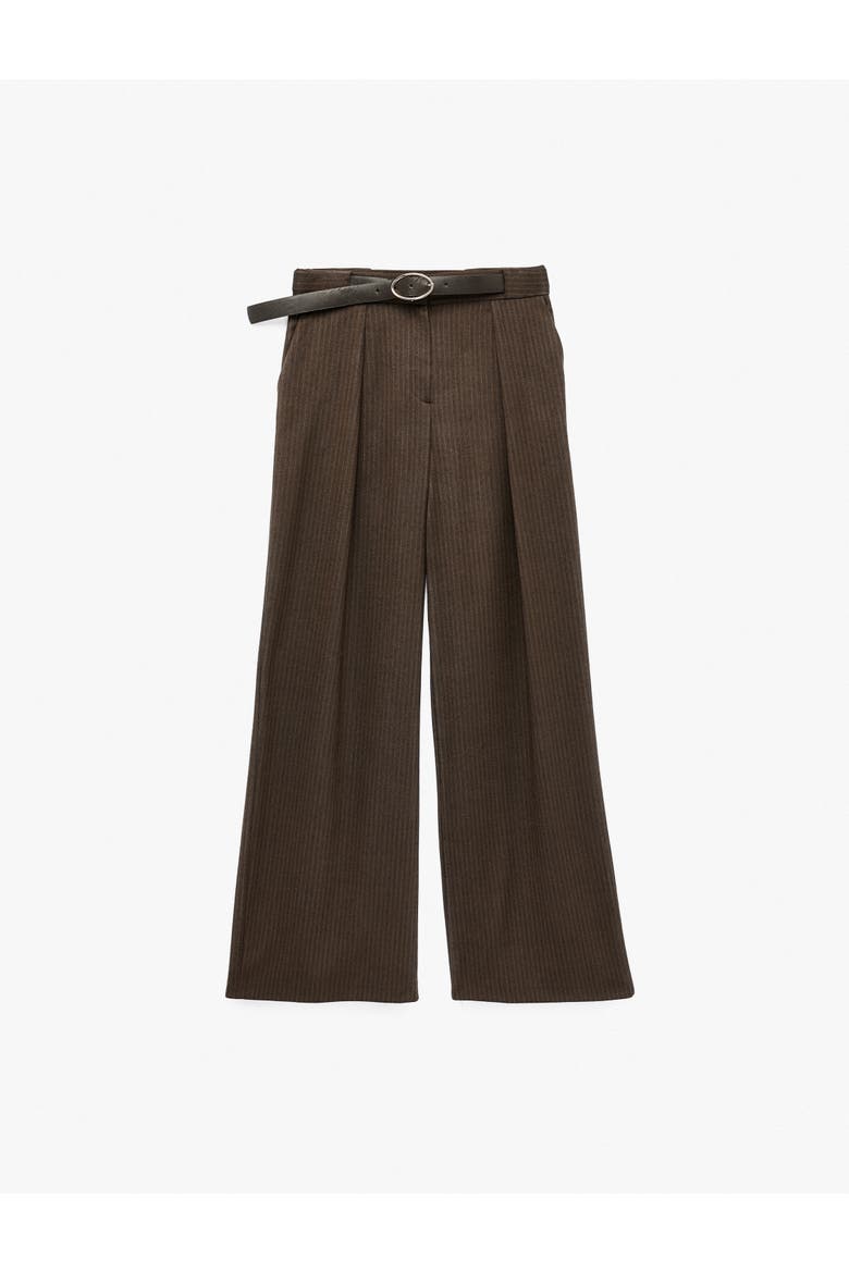 High Rise Pleated Wide Leg Tailored Trousers With Belt, Alternate, color, BROWN STRIPE