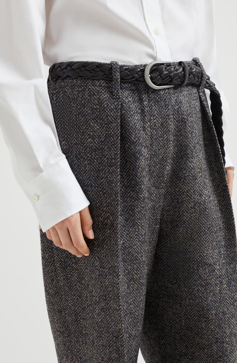 Brunello Cucinelli Herringbone tweed pleated trousers, Alternate, color, Blue