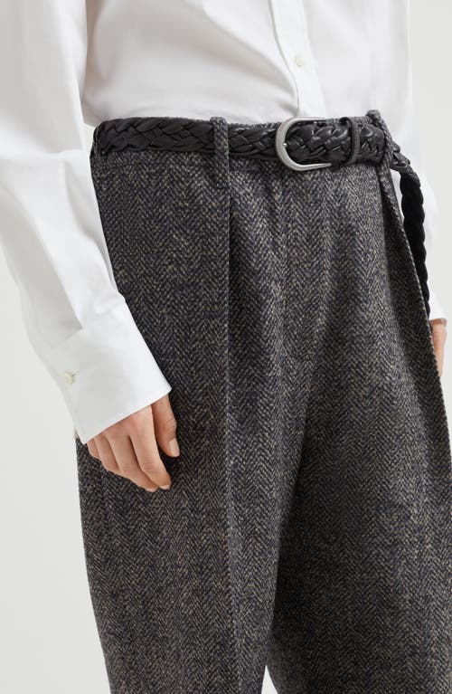 Brunello Cucinelli Herringbone Tweed Pleated Trousers In Gray