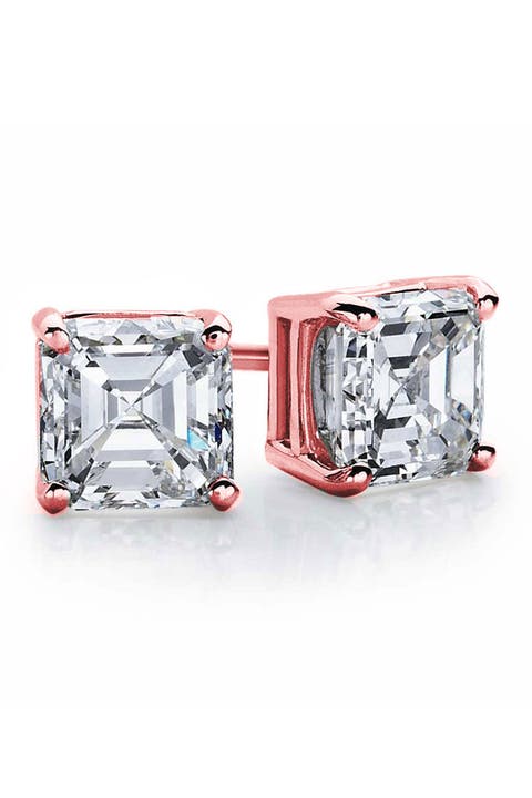 14K Rose Gold Asscher-Cut White CZ Stud Earrings