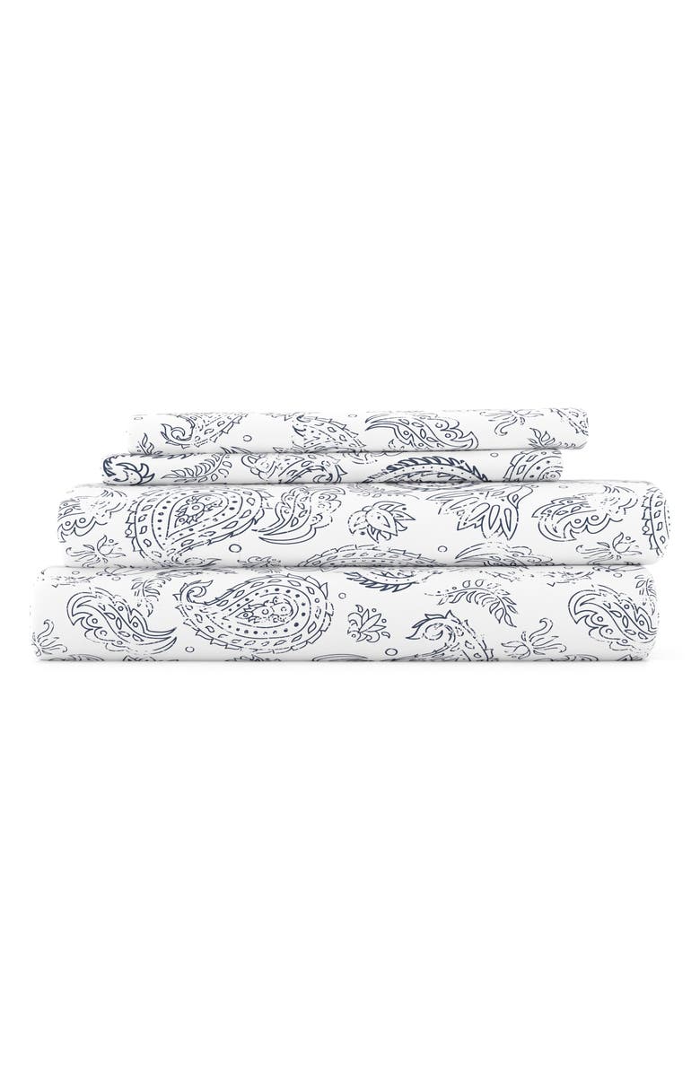 HOMESPUN HOME SPUN Premium Ultra Soft Coarse Paisley Pattern 4-Piece Bed Sheets Set, Main, color, Navy