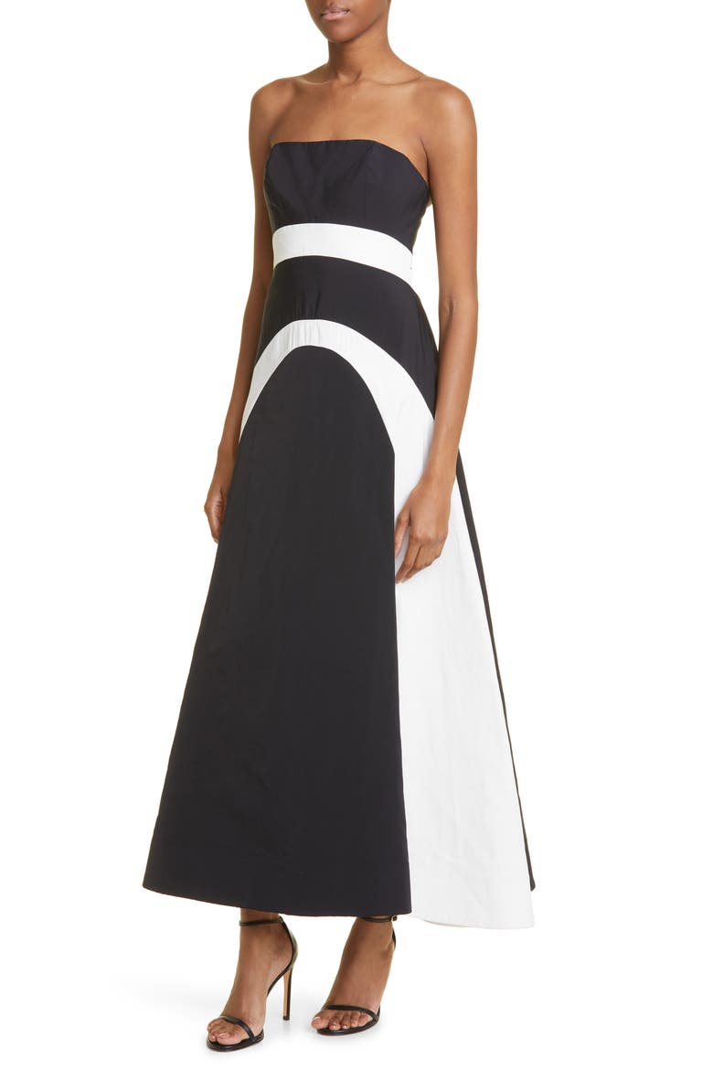 Colorblock Strapless Dress, Alternate, color, BLACK/ IVORY