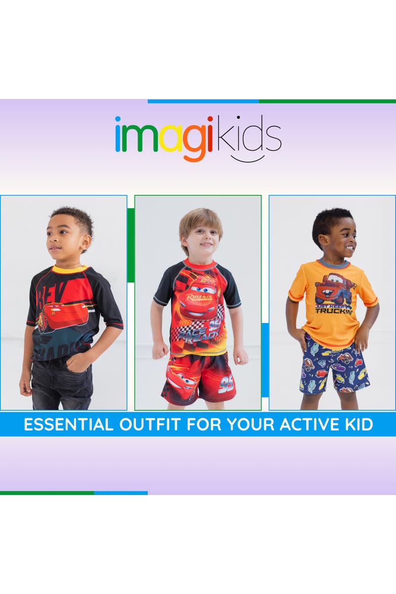 Cars 2-Piece Rash Guard and Swim Trunks Set, Alternate, color, Tow Mater Orange Navy