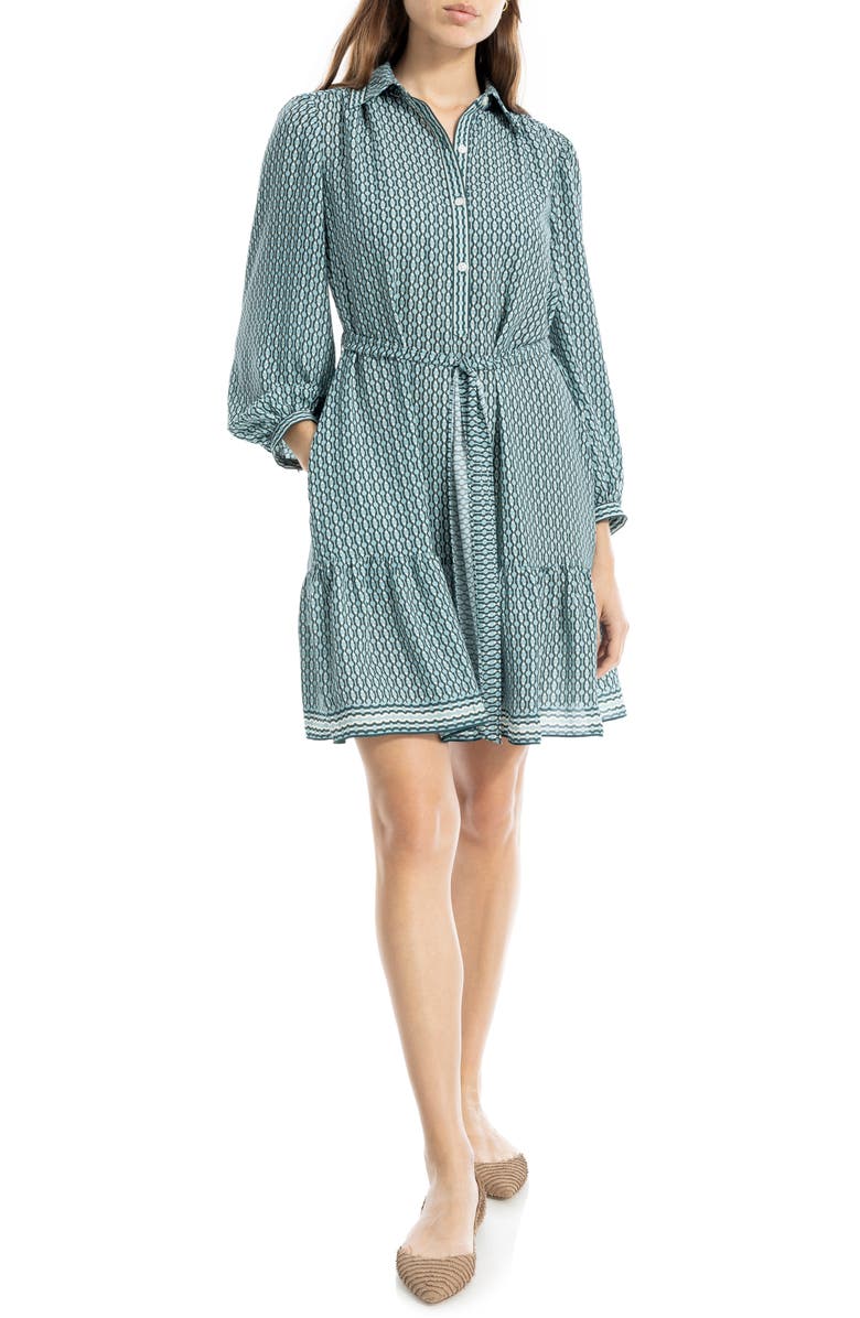 MAX STUDIO Long Sleeve Button Front Crepe Dress, Main, color, Forest/ Cream Dot Matrix