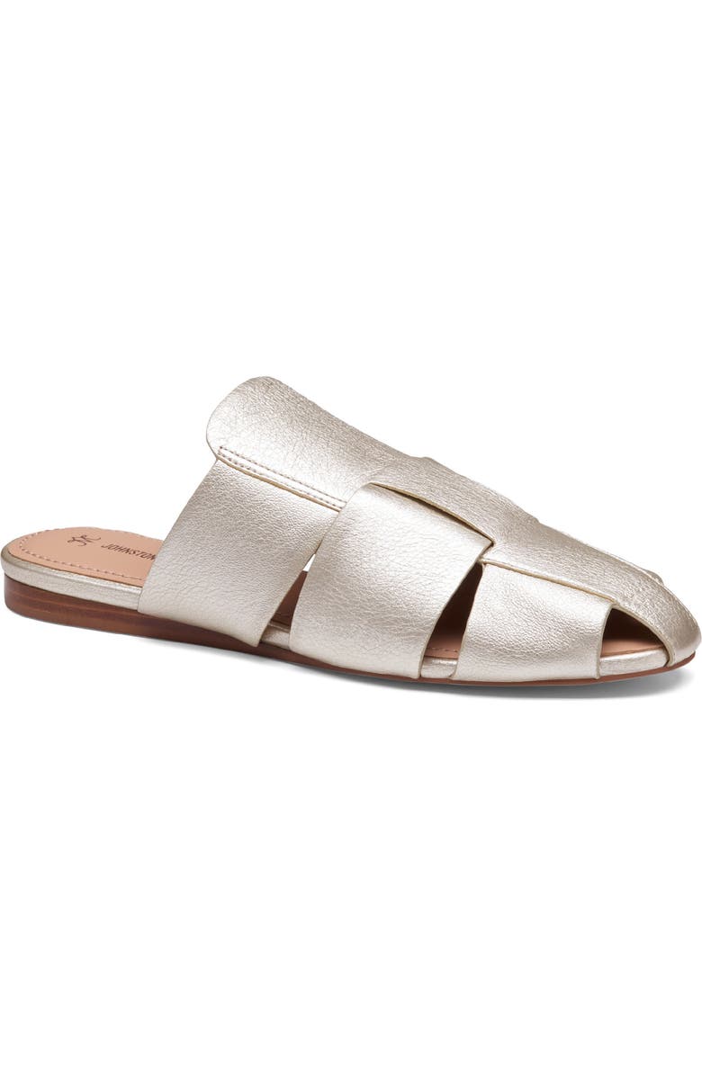 Johnston & Murphy Claire Leather Fisherman Mule Sandal, Main, color, Platinum Metallic Sheepskin