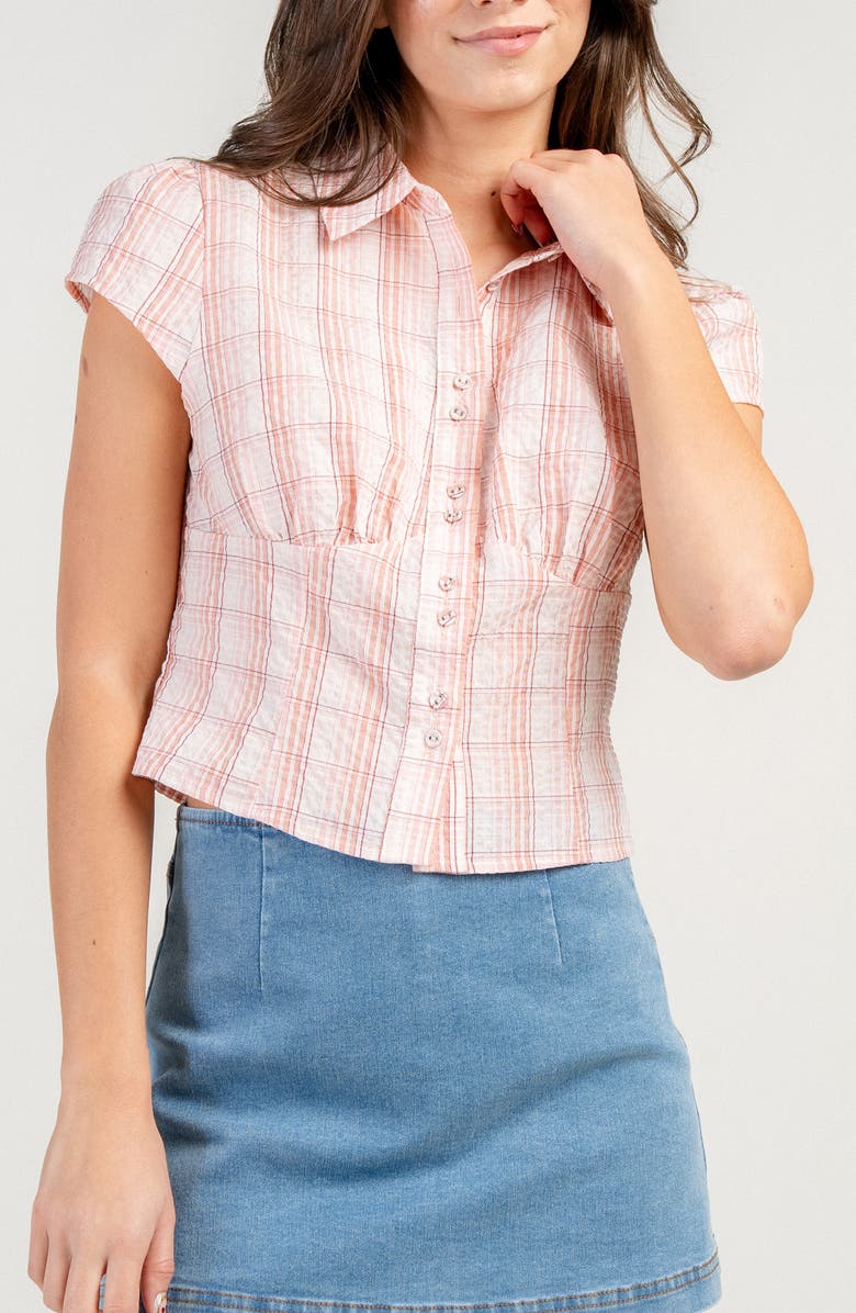 Beivy Textured Cotton Button-Up Shirt, Alternate, color, Pink