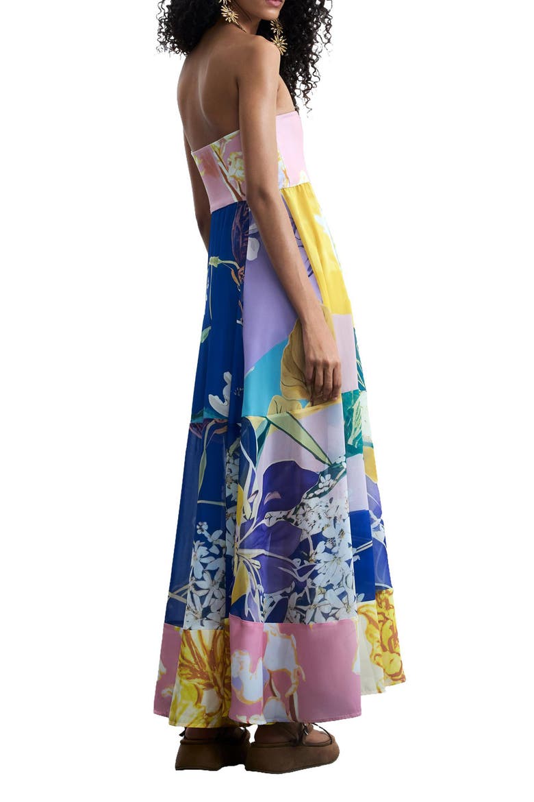 Mix Print Strapless Maxi Dress, Alternate, color, MULTI BLUE