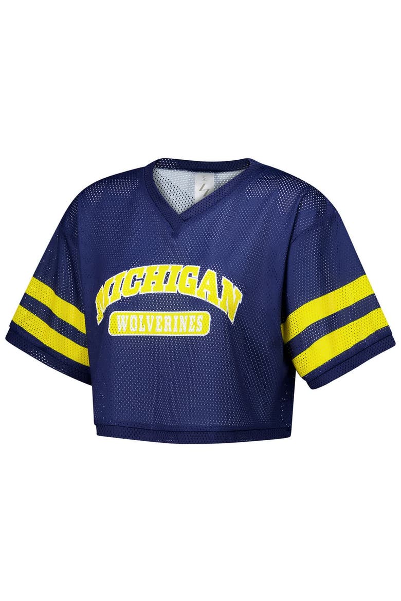 Women's ZooZatz Navy Michigan Wolverines Mesh Cropped V-Neck T-Shirt, Alternate, color, Navy