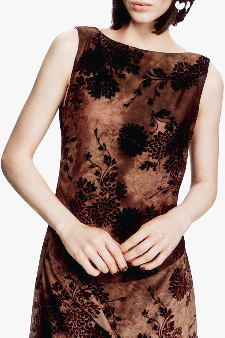 Dahlia Tulle Knit Asymmetrical, Alternate, color, Chocolate
