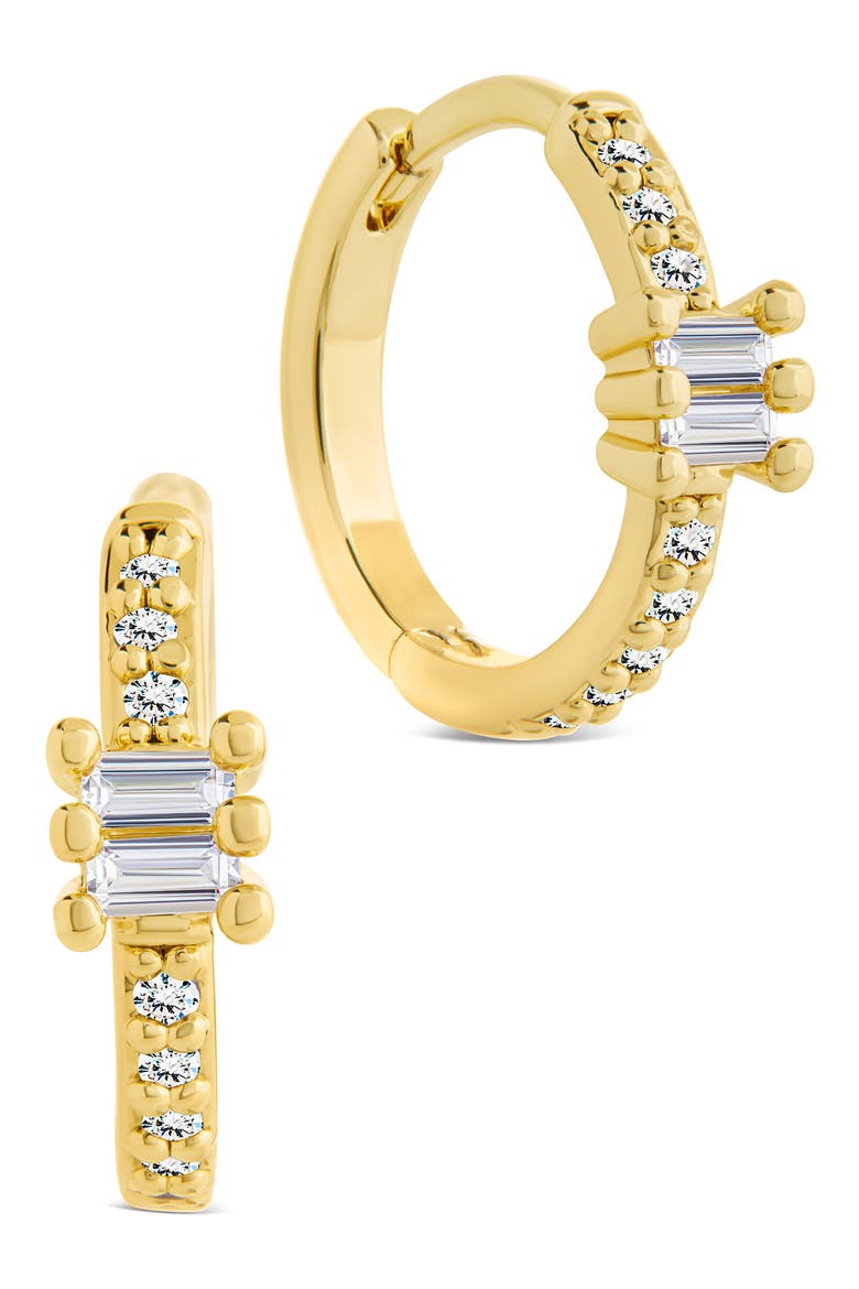 Kristin Emerald Cut Cubic Zirconia Micro Hoop Earrings, Main, color, GOLD