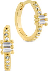 Sterling Forever Kristin Emerald Cut Cubic Zirconia Micro Hoop Earrings