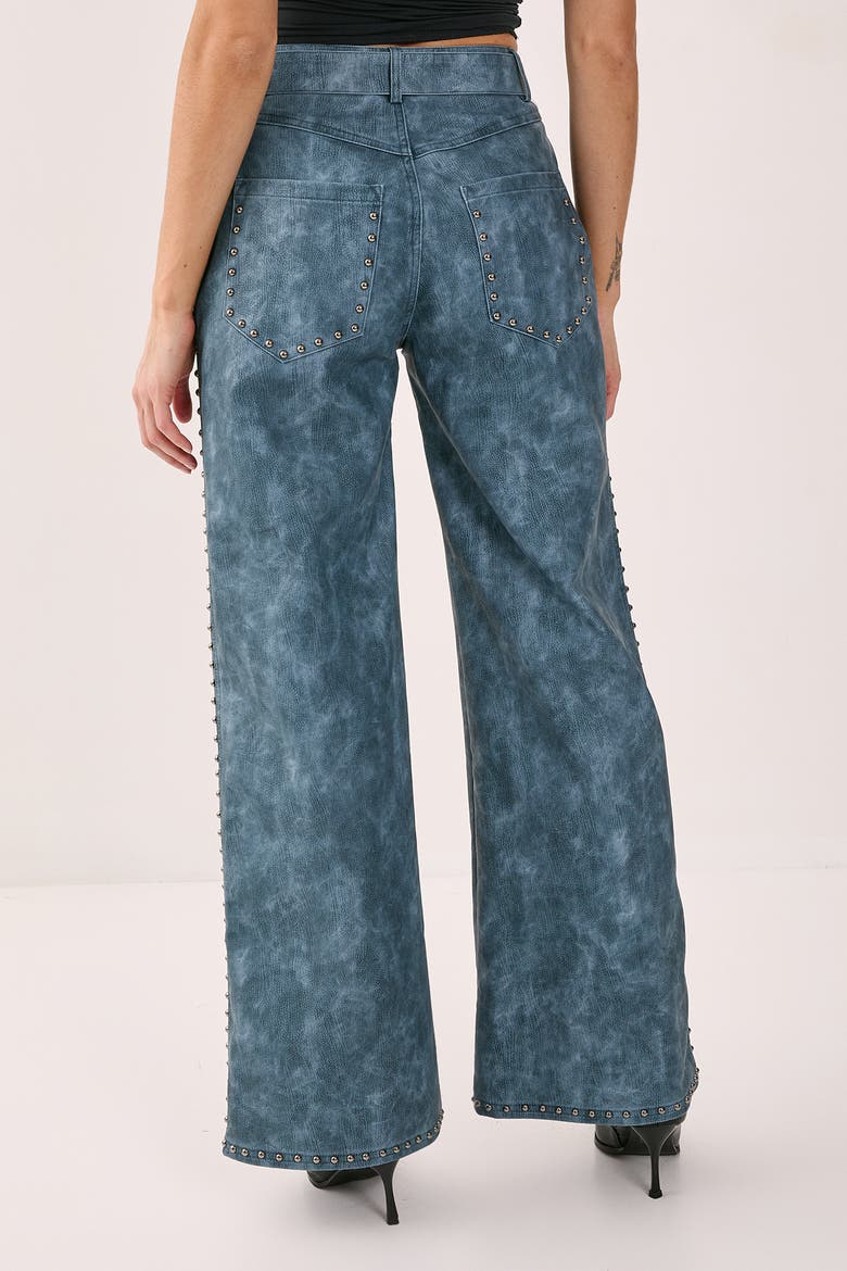 Studded Detail Belted Trouser, Alternate, color, Blue