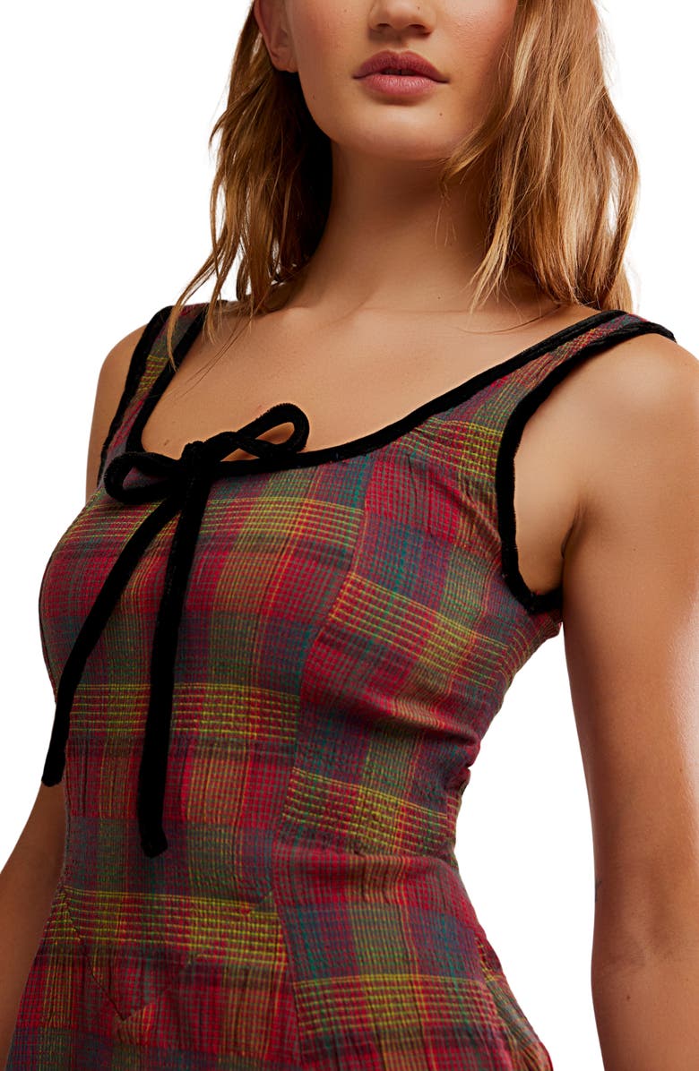 Free People Freya Plaid Bow Midi Dress, Alternate, color, Cherry Combo