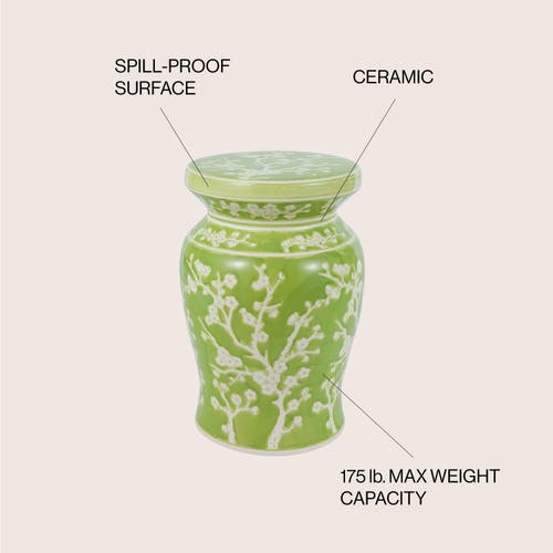 Jonathan Y Cherry Blossom 17.75" Ceramic Garden Stool In Green/white