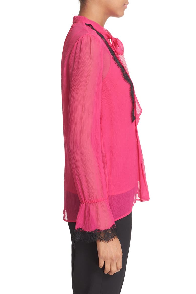 Lace Trim Silk Blouse, Alternate, color, PINK