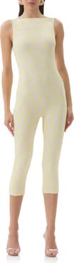 AFRM Tahlia Yellow Polka Dot Mesh Capri Romper