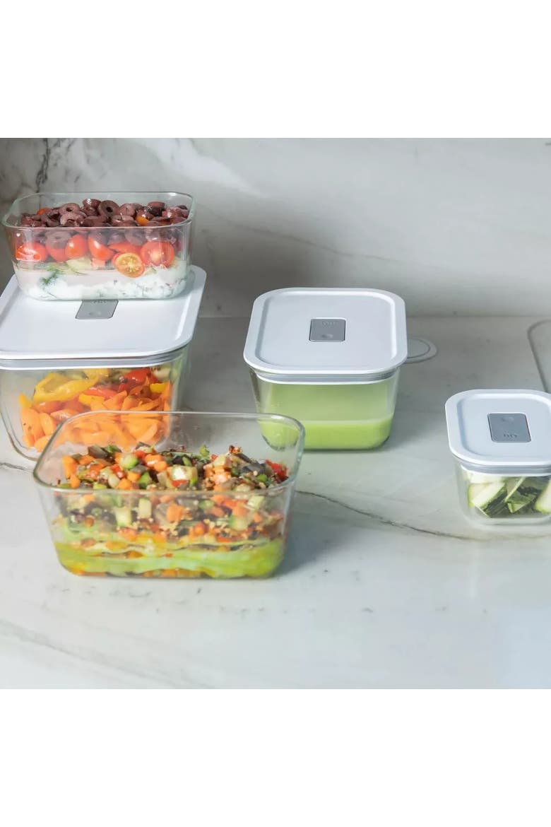 Stackable Airtight Glass Food Storage Container Set with Microwave Valve and Leak Proof Lid, 16 Piece, Alternate, color, Clear with White Lid