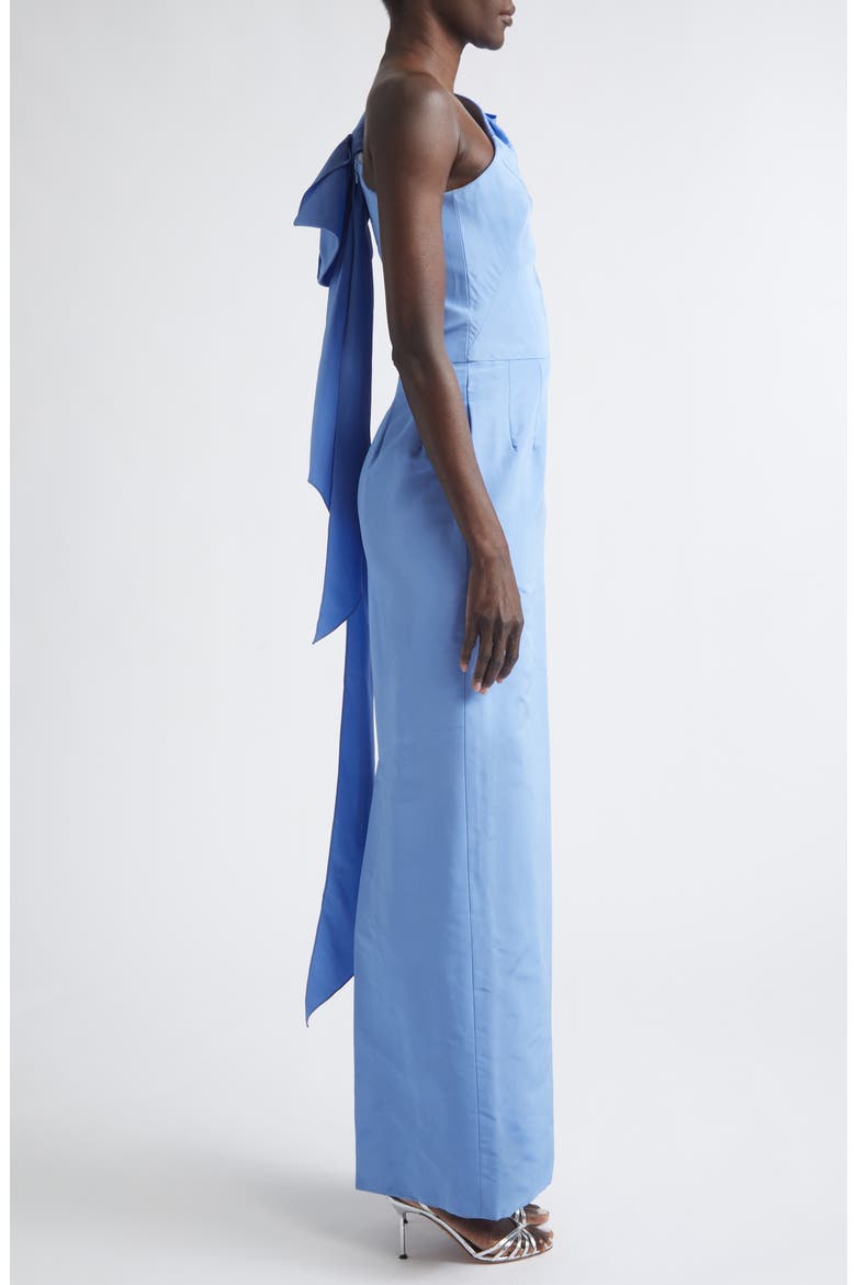 Bow Detail One-Shoulder Silk Faille Column Gown, Alternate, color, TWILIGHT