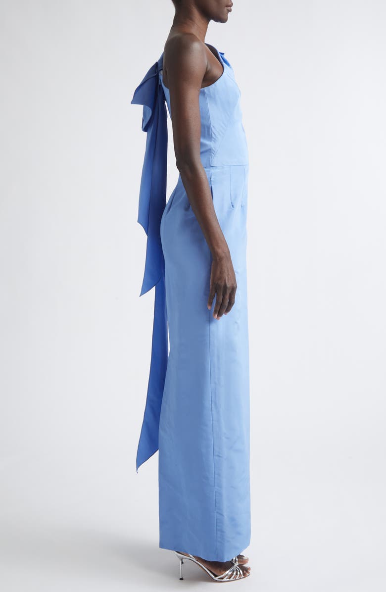 Oscar de la Renta Bow Detail One-Shoulder Silk Faille Column Gown, Alternate, color, Twilight