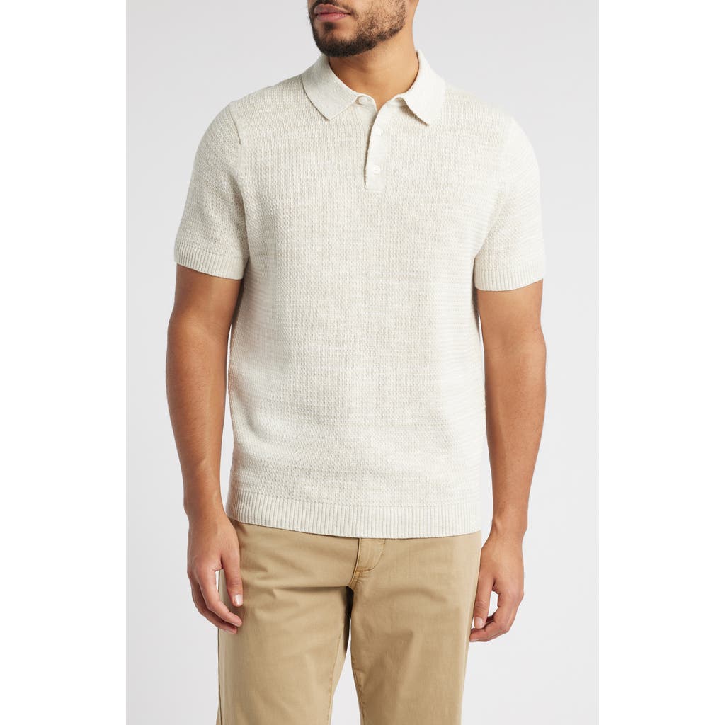 Treasure & Bond Textured Linen & Cotton Polo Sweater In Ivory Egret- Beige