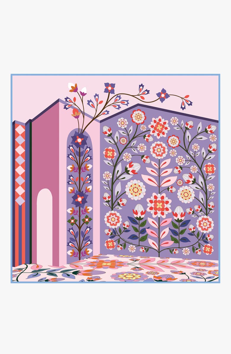 Jessie Zhao New York Double Sided Wool Silk Scarf Of Flower Imagination, Alternate, color, Blue