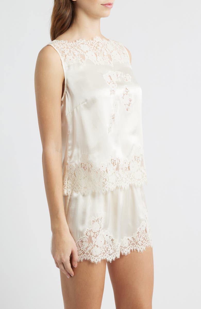 DÔEN Viviane Lace Trim Silk Satin Top, Alternate, color, Sea Salt