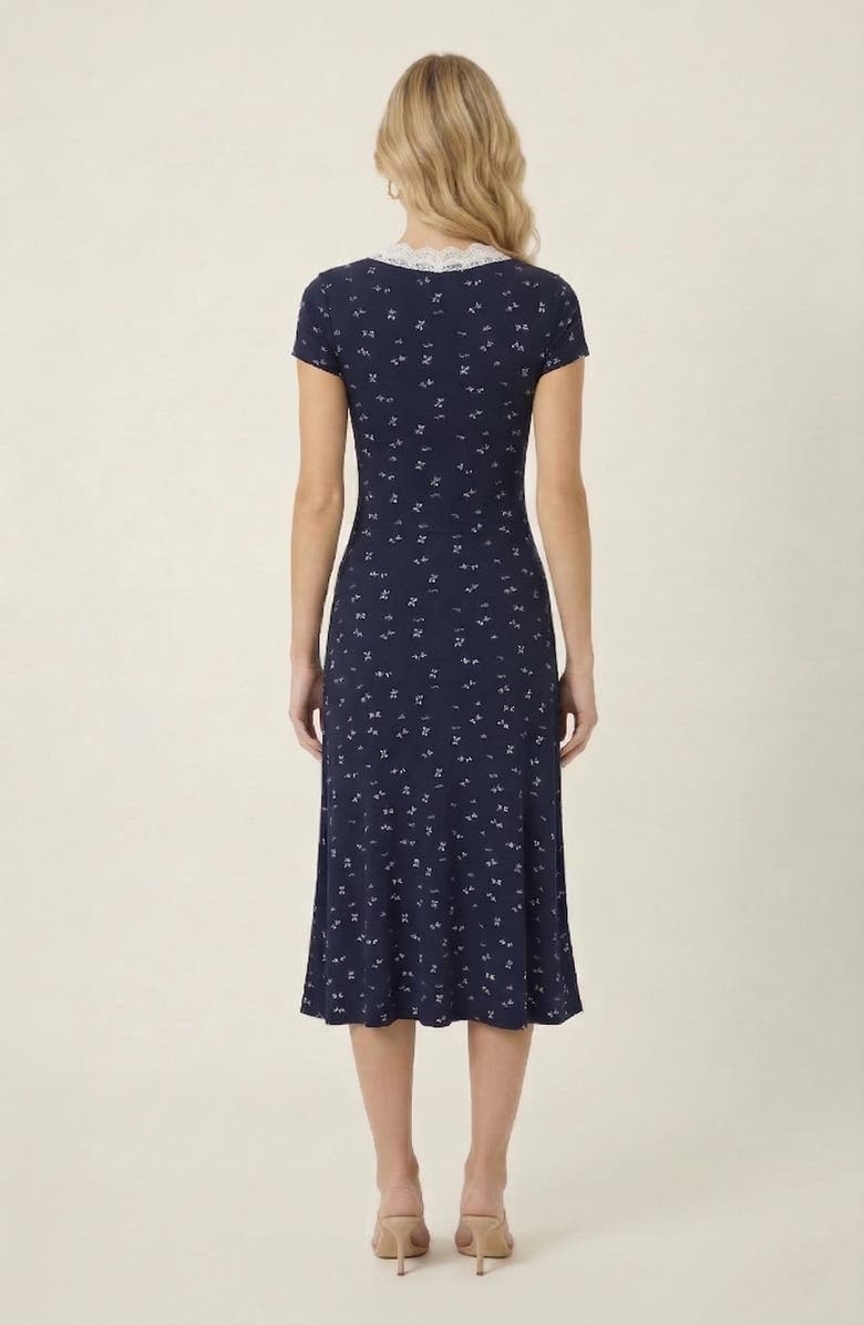 Modenaire Floral Twist Front Midi Dress, Alternate, color, Navy Blue