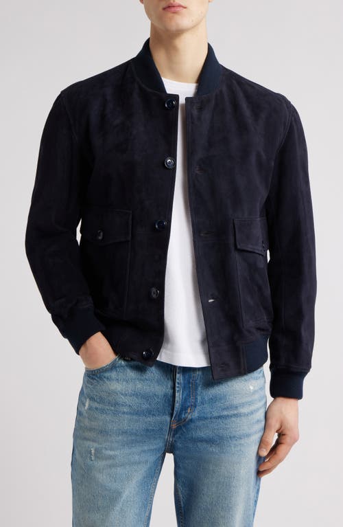 Hugo Boss Boss Melot Goat Suede Bomber Jacket In Dark Blue