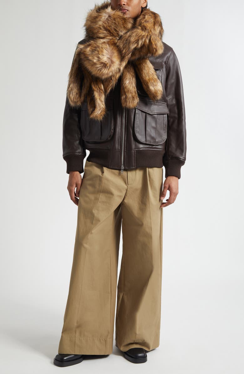 Simone Rocha Oversize Leather Bomber Jacket, Alternate, color, Chocolate