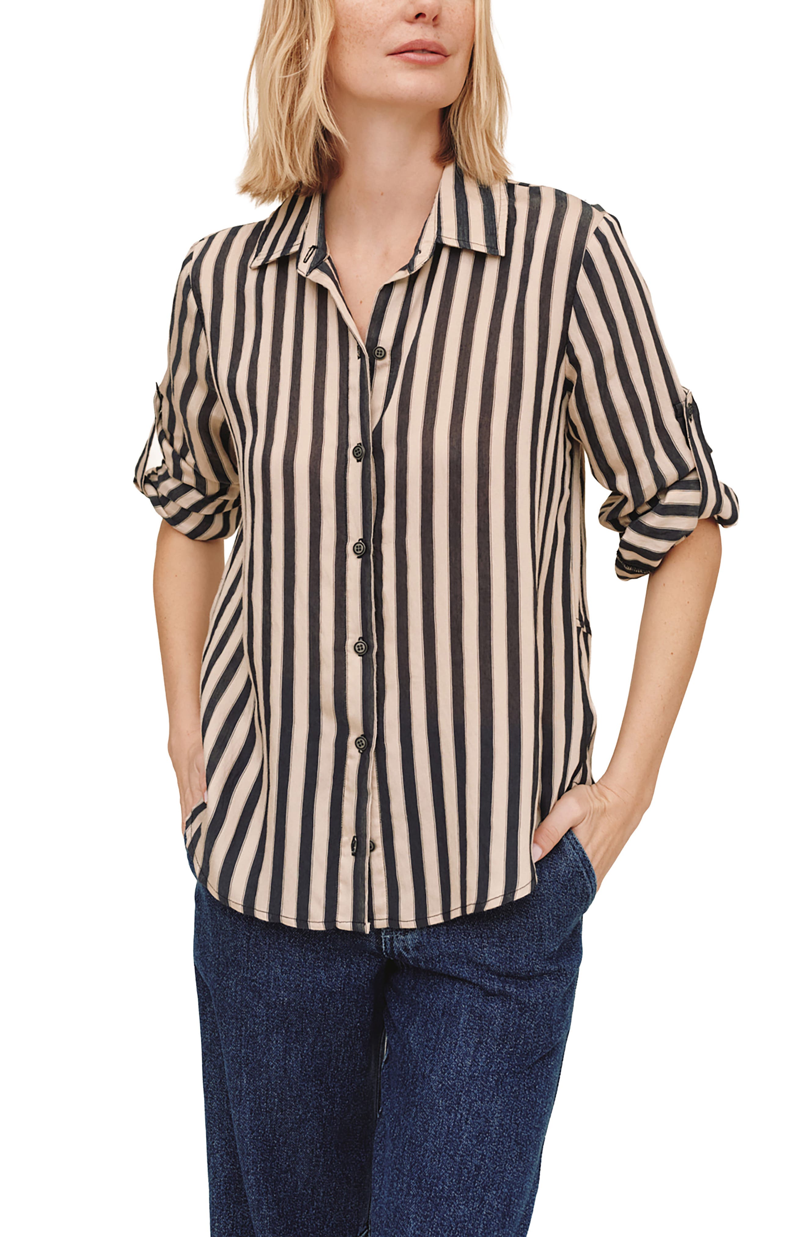 selected BLACK/ ECRU STRIPE