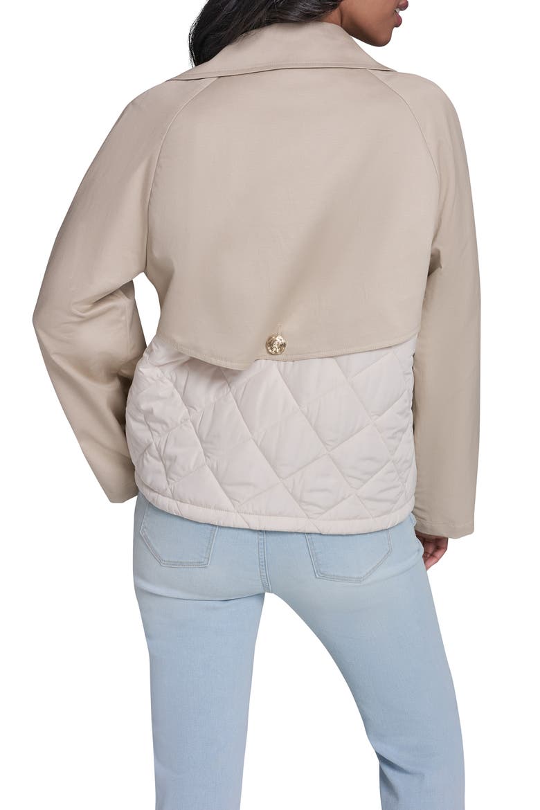 Mixed Media Crop Cotton Blend Trench Coat, Alternate, color, BISQUE