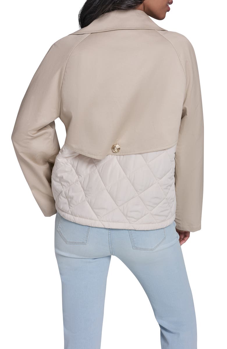 KARL LAGERFELD PARIS Mixed Media Crop Cotton Blend Trench Coat, Alternate, color, Bisque