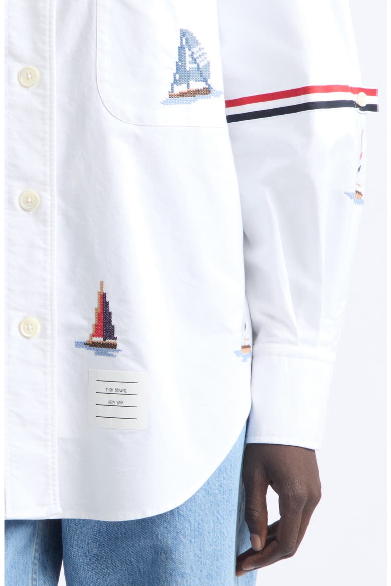 Supersize Embroidered Sailboat Button-Down Shirt, Alternate, color, WHITE