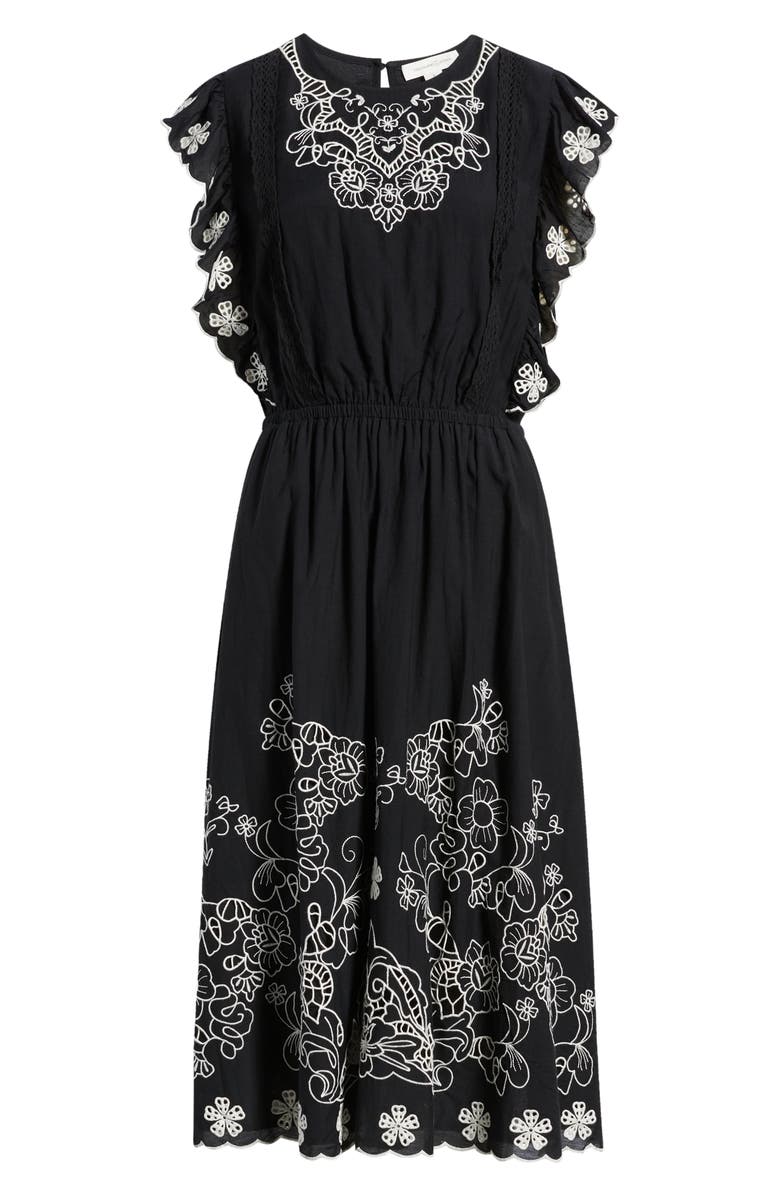 Treasure & Bond Floral Embroidered Flutter Sleeve Midi Dress, Main, color, Black