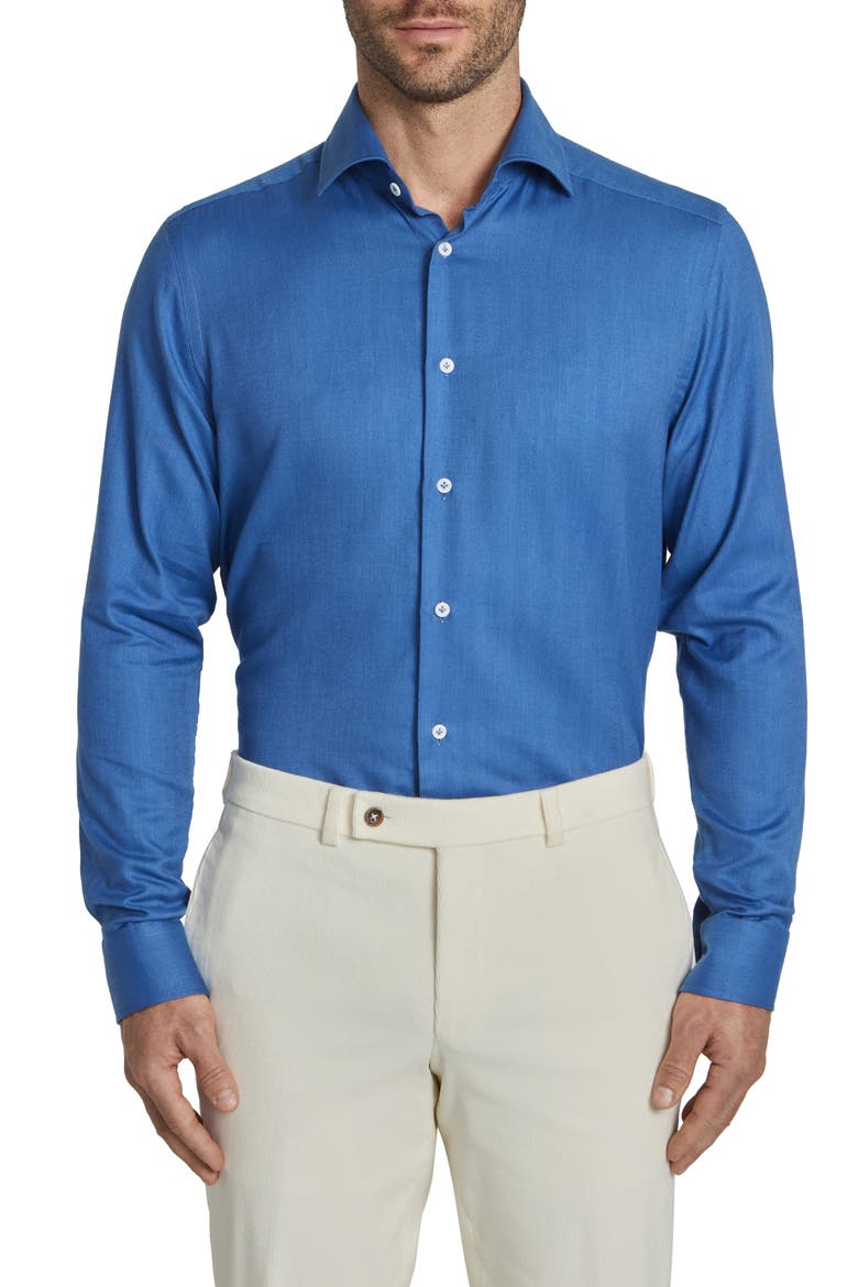 Bellamy Herringbone Cotton Blend Sport Shirt, Alternate, color, BLUE