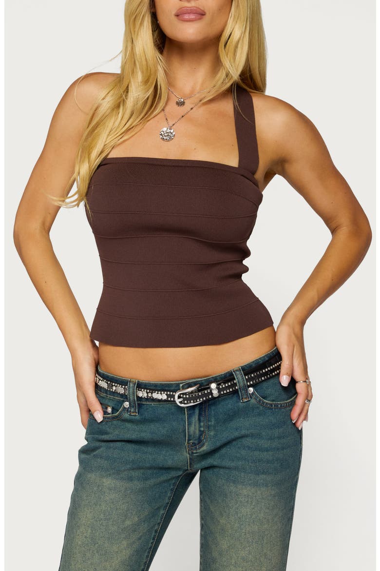 Esmerela Bandage Crop Halter Top, Main, color, BROWN