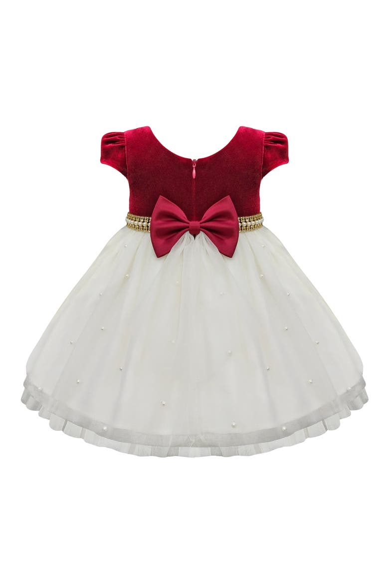 Velvet Faux Pearl Mesh Dress, Alternate, color, RUBYRED