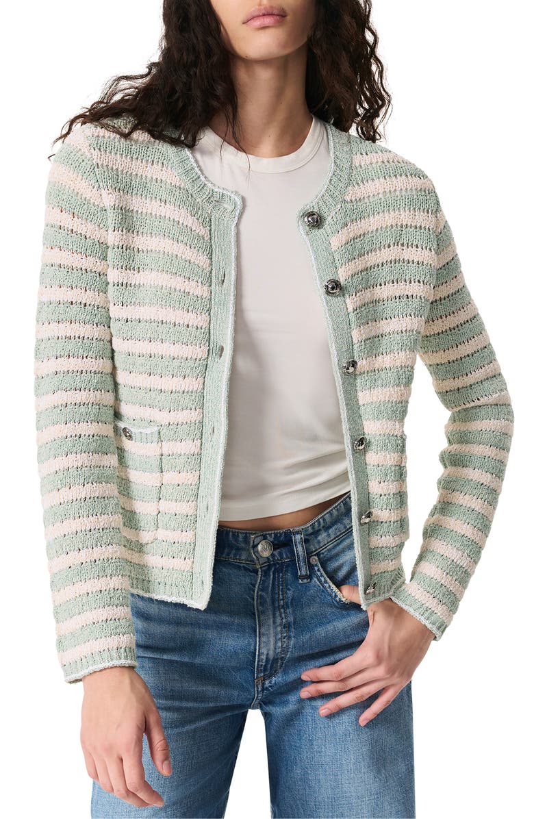 rag & bone Jace Stripe Cardigan, Main, color, Greenmult