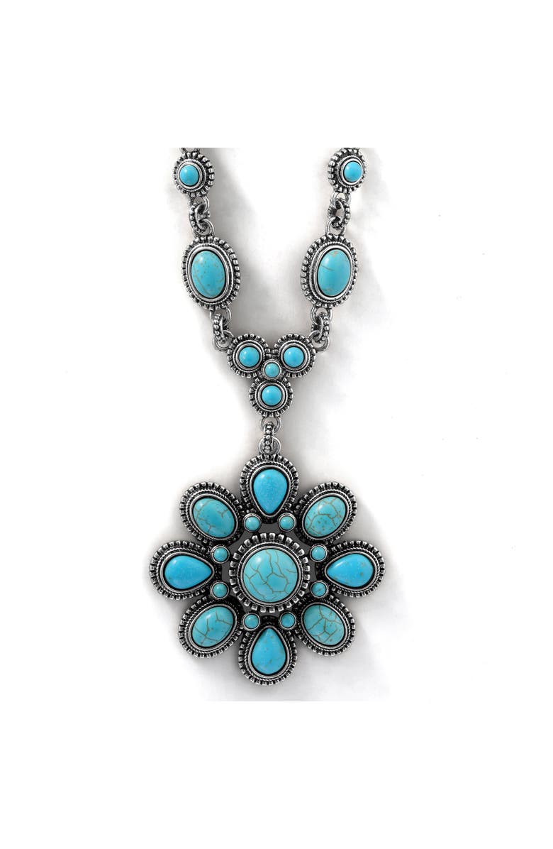 Jessica Simpson Women's Large Turquoise Stone Flower Necklace in Silver or Gold Tone, Main, color,