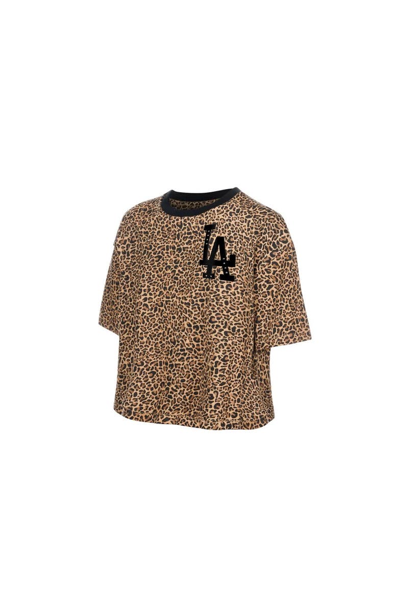New Era Women's New Era  Brown Los Angeles Dodgers Leopard Boxy Cropped T-Shirt, Alternate, color, Brown