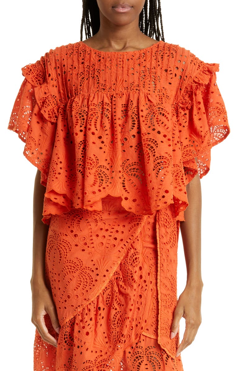 FARM Rio Orange Palm Tree Richilier Blouse, Main, color,